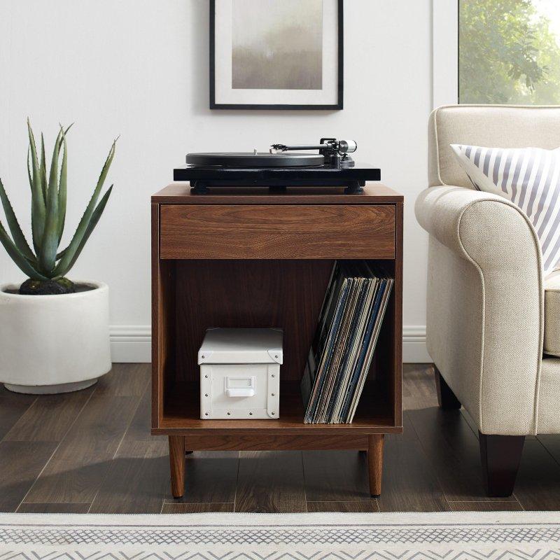 Ceviz MDF Çekmeceli Konik Ayaklı Kitaplık - 65 cm - 313227