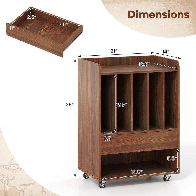 Ceviz MDF Çekmeceli Tekerlekli Kitaplık - 54x36x74 cm - 320210