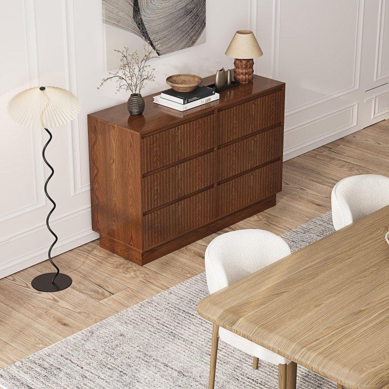 Ceviz MDF Dalga Yivli Kulpsuz 6 Çekmeceli Şifonyer - 120x81x40 cm - 297872