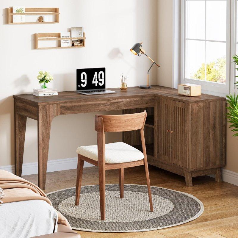 Ceviz MDF Depolama Kabinli L Tipi Ofis Masası - 145 cm - 325859