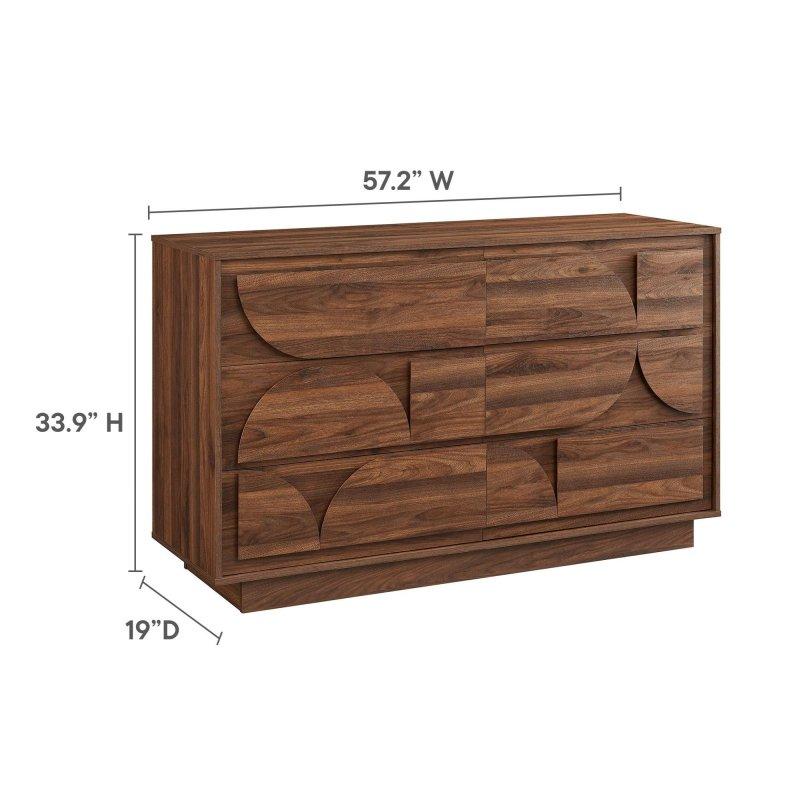Ceviz MDF Geometrik Desenli 6 Çekmeceli Şifonyer - 146 cm - 304883