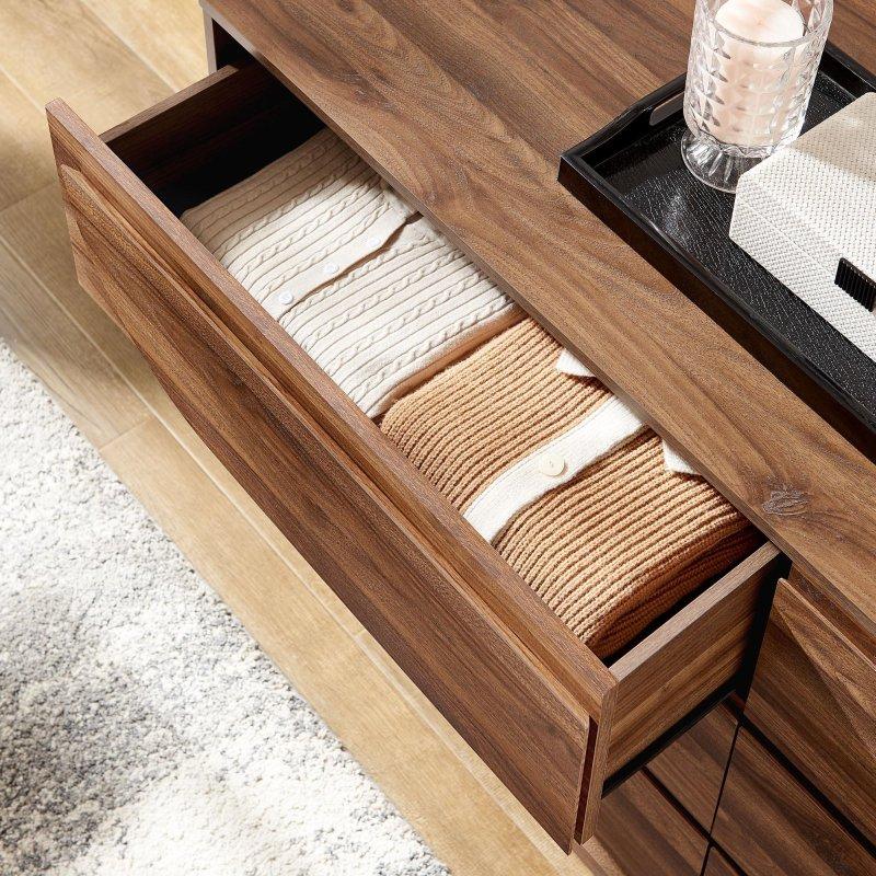 Ceviz MDF Geometrik Desenli 6 Çekmeceli Şifonyer - 146 cm - 304883