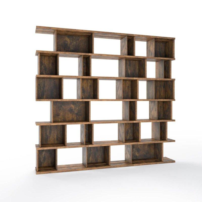 Ceviz MDF Geometrik Tasarımlı 6 Raflı Kitaplık - 237x216 cm - 318972