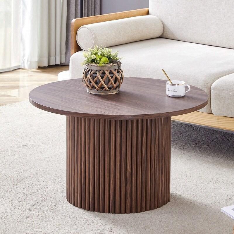 Ceviz MDF Gizli Depolamalı Roma Tarzı Ayaklı Yuvarlak Orta Sehpa - 70x42 cm - 239666