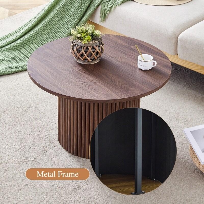 Ceviz MDF Gizli Depolamalı Roma Tarzı Ayaklı Yuvarlak Orta Sehpa - 70x42 cm - 239666