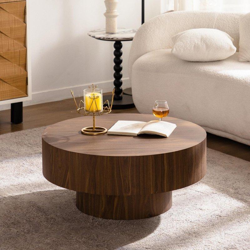 Ceviz MDF Kaide Ayaklı Yuvarlak Orta Sehpa - 78x35 cm - 241650