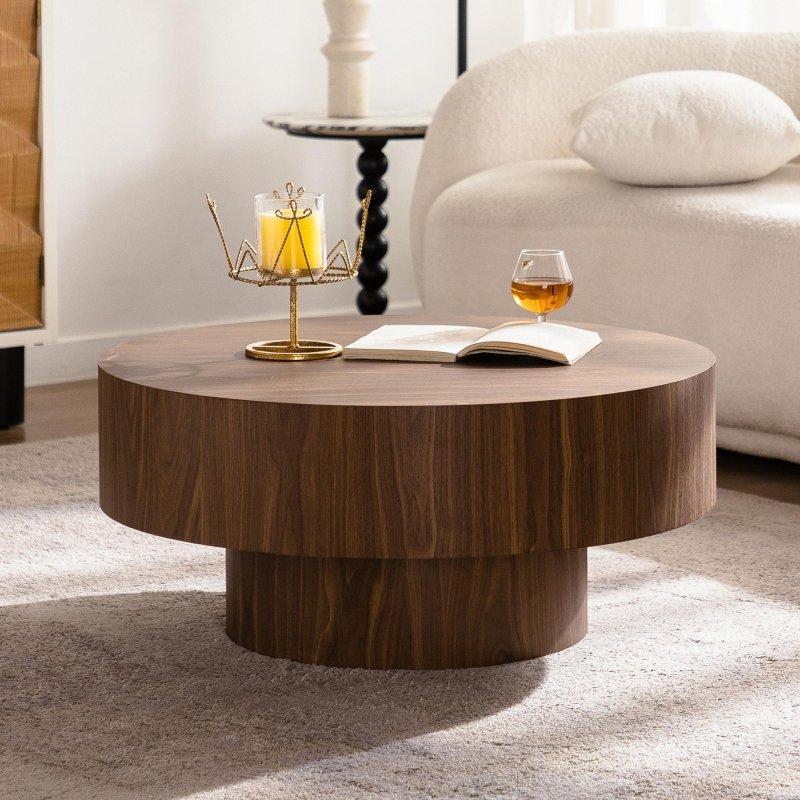 Ceviz MDF Kaide Ayaklı Yuvarlak Orta Sehpa - 78x36 cm - 243431