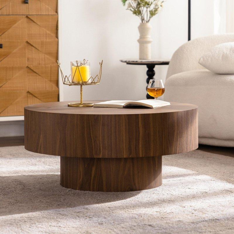 Ceviz MDF Kaide Ayaklı Yuvarlak Orta Sehpa - 78x36 cm - 243431