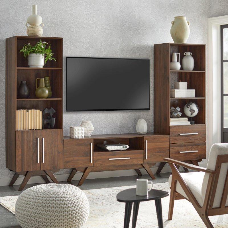 Ceviz MDF Kapaklı 3 Raflı Kitaplık - 60x181 cm - 320834