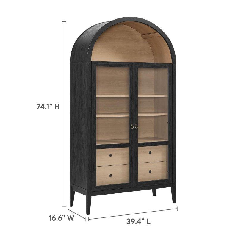 Ceviz MDF Kemerli Cam Kapaklı Çekmeceli Kitaplık - 100x189 cm - 316130