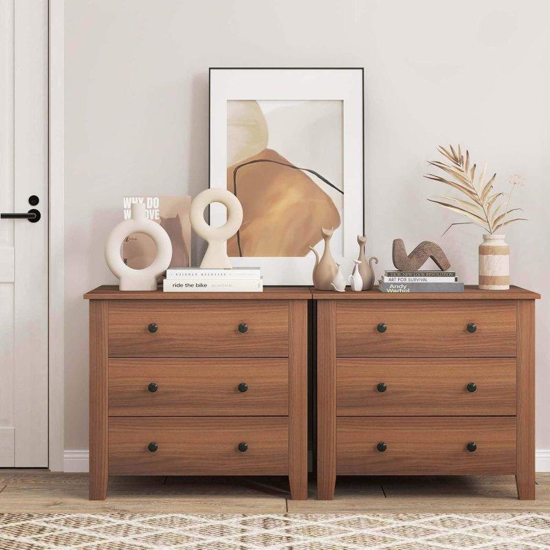 Ceviz MDF Konik Ayaklı 3 Çekmeceli 2li Set Şifonyer - 303846