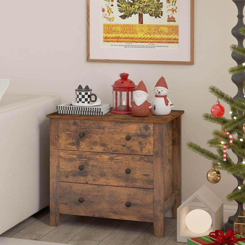 Ceviz MDF Konik Ayaklı 3 Çekmeceli 2li Set Şifonyer - 303846