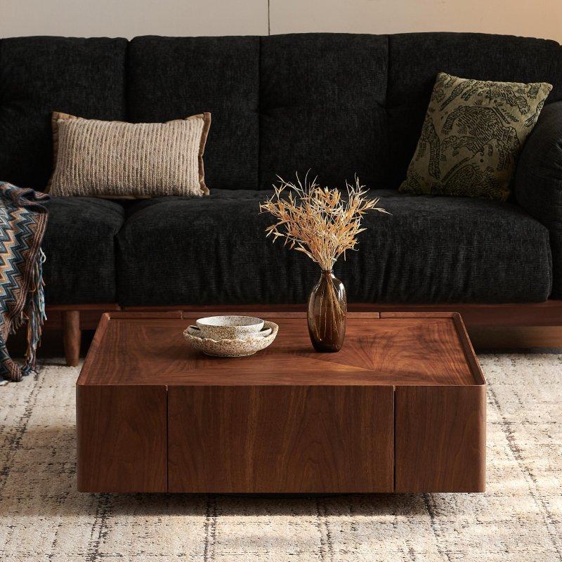 Ceviz MDF Metal Çekmeceli Yuvarlak Orta Sehpa - 243402