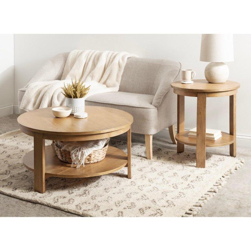 Ceviz MDF Raflı Yuvarlak Orta Sehpa - 87x44 cm - 243568