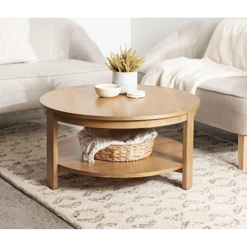 Ceviz MDF Raflı Yuvarlak Orta Sehpa - 87x44 cm - 243568