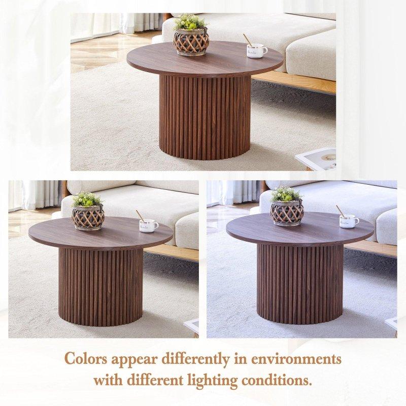 Ceviz MDF Saklama Alanlı Roma Sütunu Ayaklı Yuvarlak Orta Sehpa - 70x42 cm - 240707