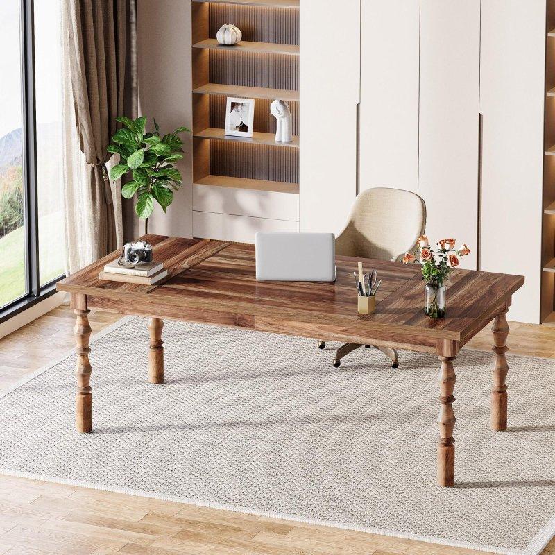 Ceviz MDF Tornalanmış Ayaklı Dikdörtgen Ofis Masası - 158x79 cm - 327716