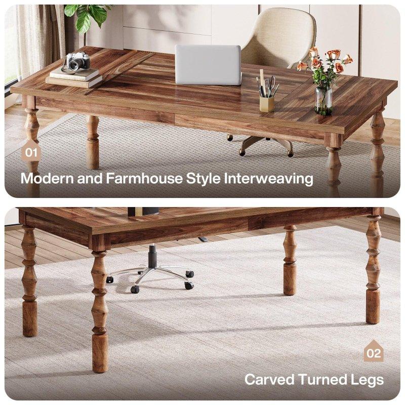 Ceviz MDF Tornalanmış Ayaklı Dikdörtgen Ofis Masası - 158x79 cm - 327716