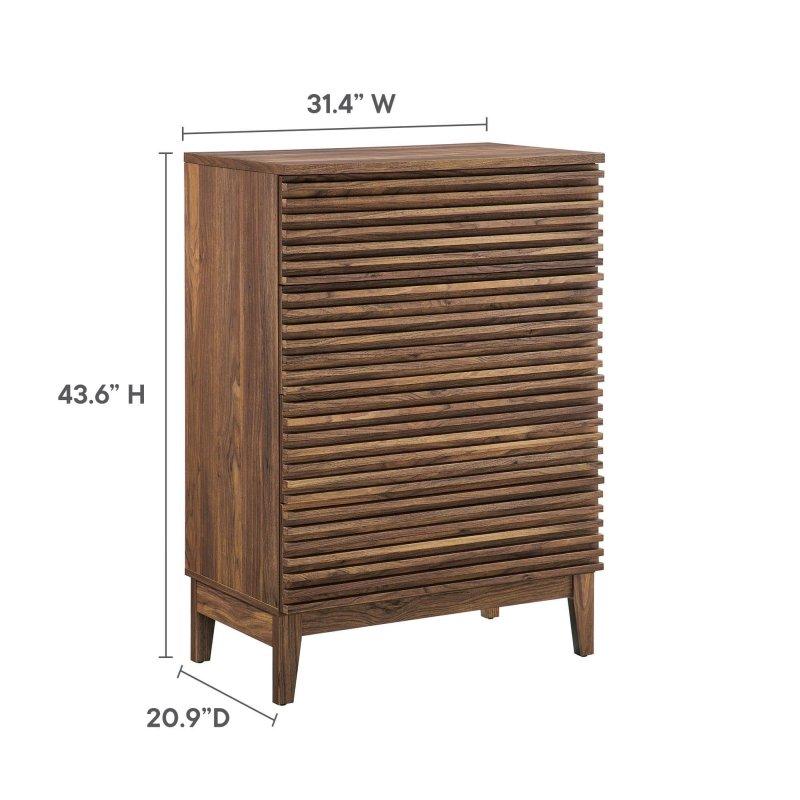 Ceviz MDF ve Laminat Çıtalı Tasarım 4 Çekmeceli Şifonyer - 80x111 cm - 302189