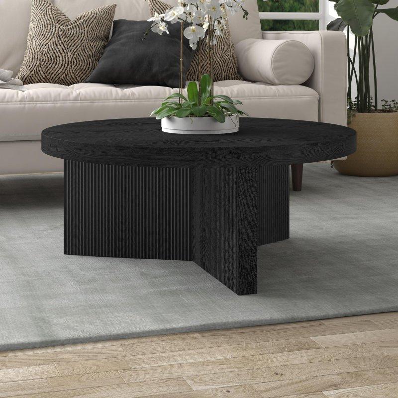 Ceviz MDF Yivli Kaide Ayaklı Yuvarlak Orta Sehpa - 82 cm - 243673
