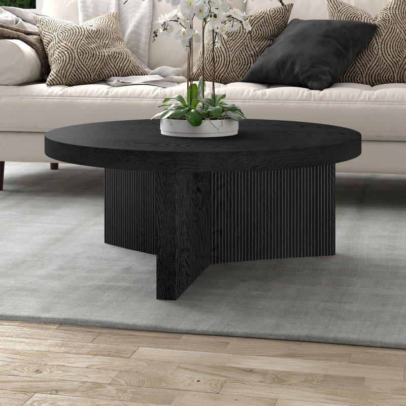 Ceviz MDF Yivli Kaide Ayaklı Yuvarlak Orta Sehpa - 82 cm - 243673