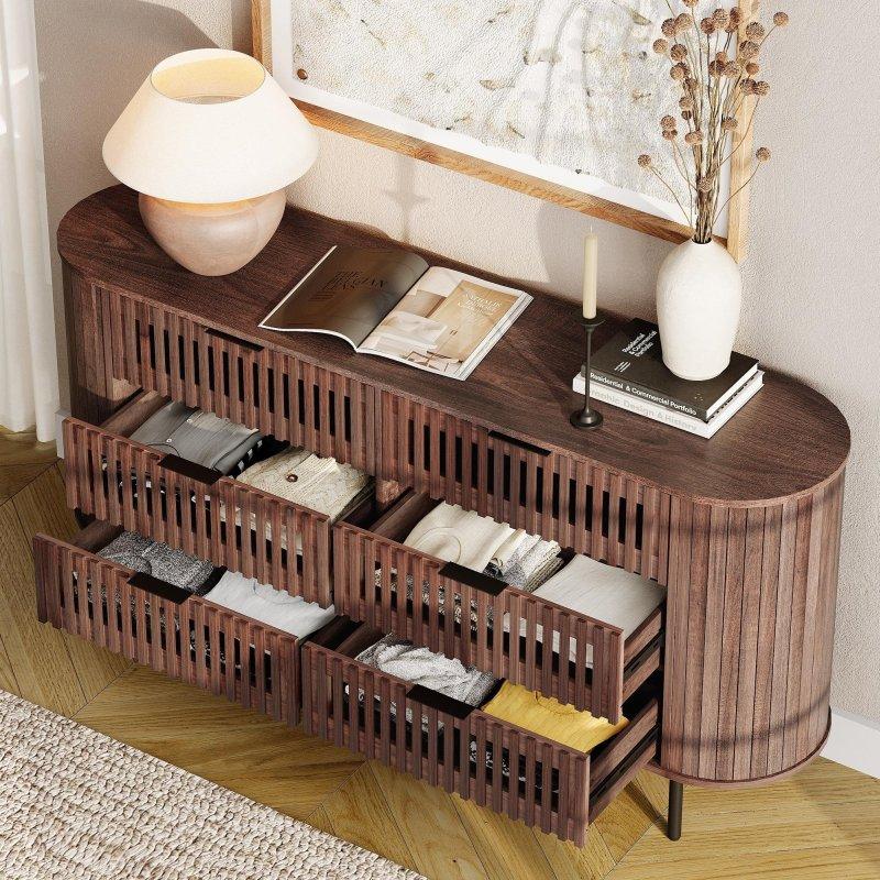 Ceviz MDF Yivli Tasarım 6 Çekmeceli Şifonyer - 161 cm - 302898