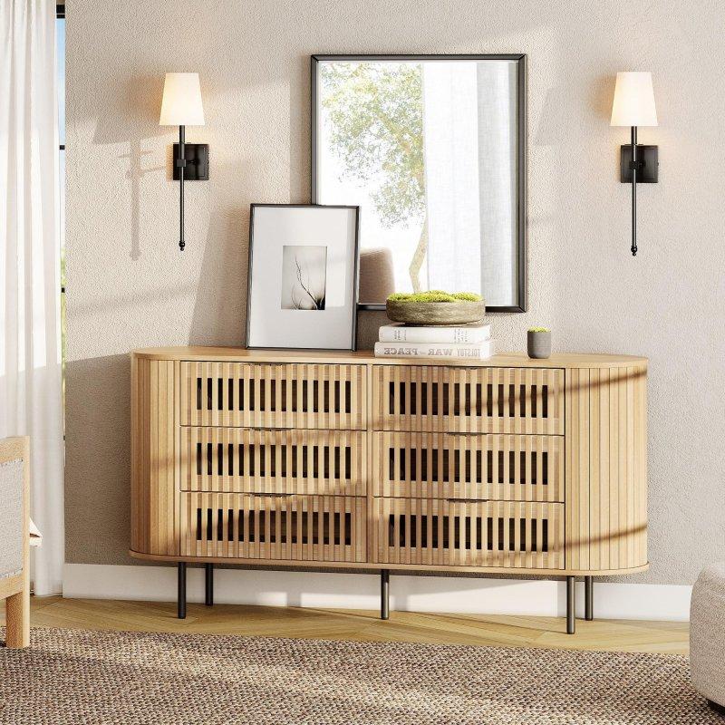 Ceviz MDF Yivli Tasarım 6 Çekmeceli Şifonyer - 161 cm - 302898