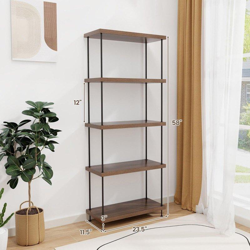 Ceviz Metal 5 Raflı 2li Endüstriyel Kitaplık Seti - 60x29x148 cm - 318345