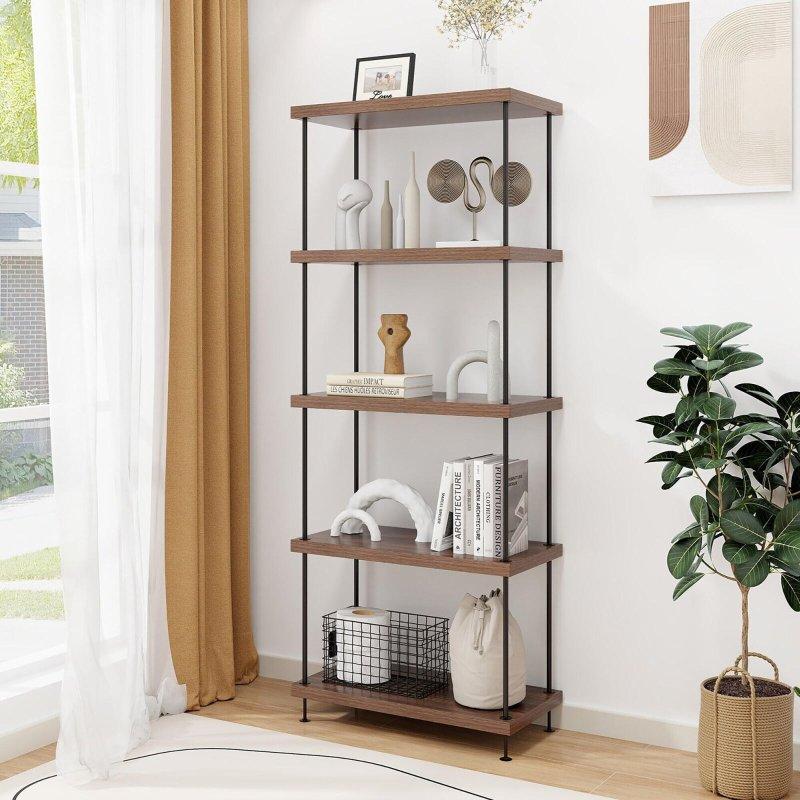 Ceviz Metal 5 Raflı 2li Endüstriyel Kitaplık Seti - 60x29x148 cm - 318345