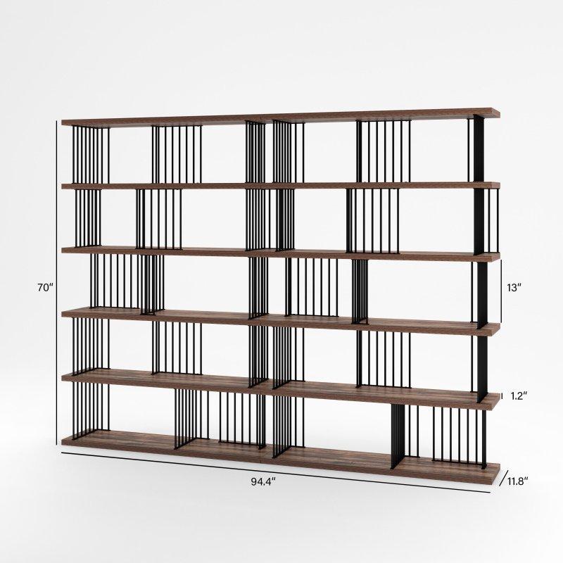 Ceviz Metal 5 Raflı Endüstriyel Kitaplık - 240x178 cm - 313976