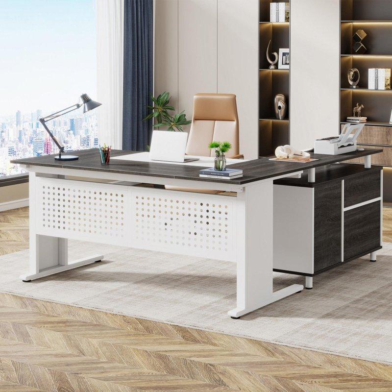 Ceviz Metal Ayaklı L Tipi Dosya Dolaplı ve Raflı Ofis Masası - 161 cm - 327037 Ceviz Metal Ayaklı L Tipi Dosya Dolaplı ve Raflı Ofis Masası - 161 cm - 327037