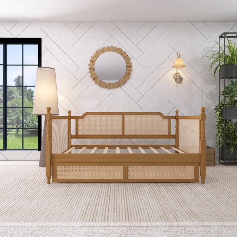 Ceviz Rattan ve Masif Ahşap 2 Çekmeceli Daybed Karyola - 328436