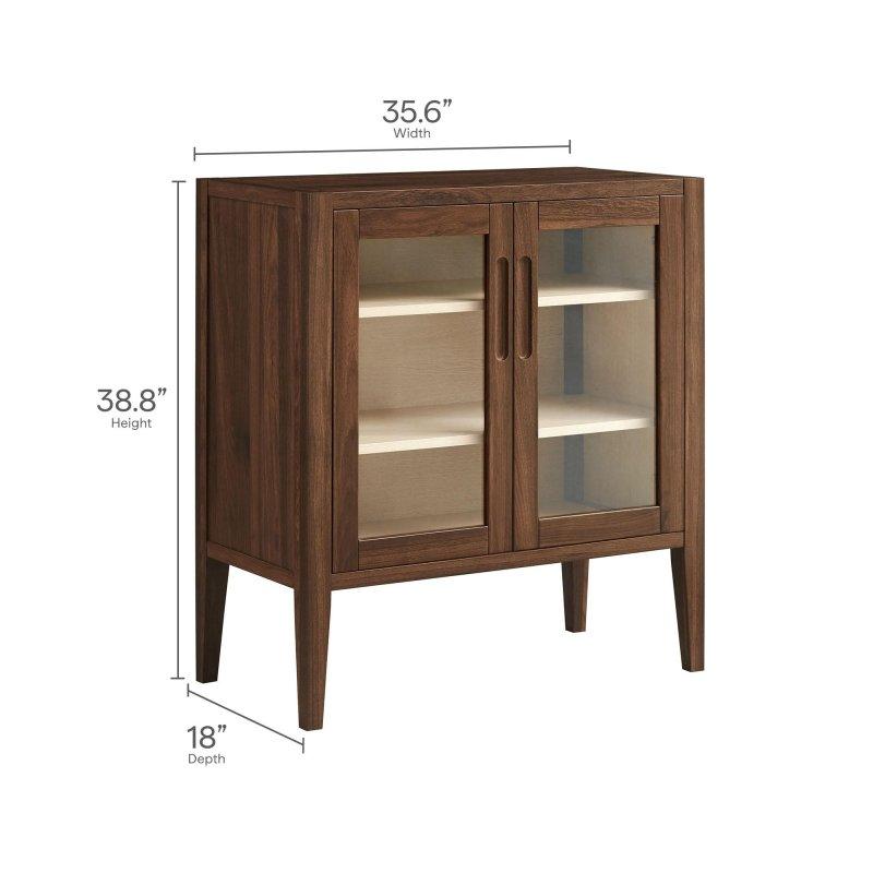 Ceviz Rengi Ahşap Cam Kapaklı Konik Ayaklı Kitaplık - 91x99 cm - 314151