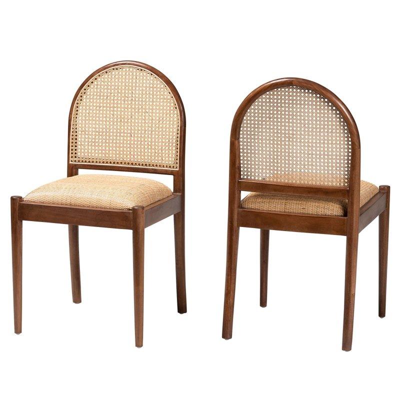 Ceviz Rengi Akasya Ahşap 2li Set Bohem Rattan Sandalye - 251698