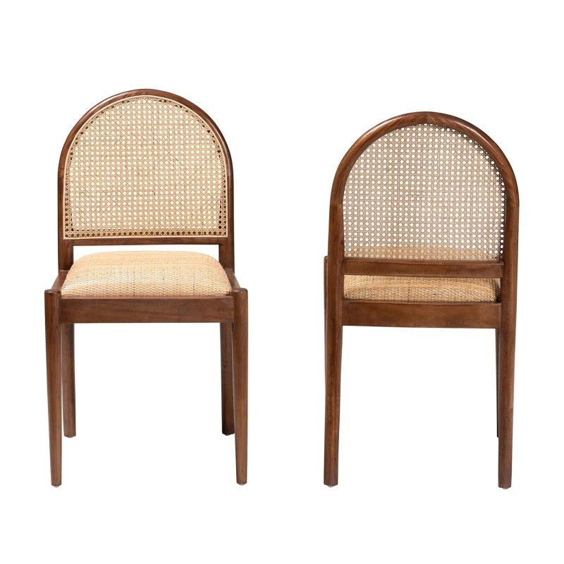 Ceviz Rengi Akasya Ahşap 2li Set Bohem Rattan Sandalye - 251698