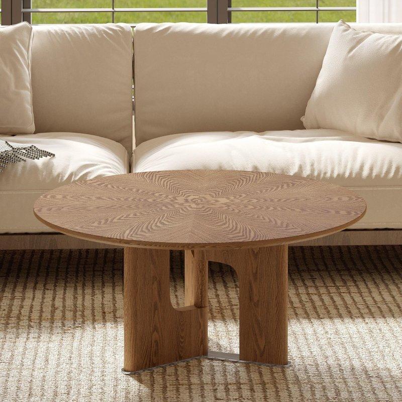 Ceviz Rengi Dişbudak Kaplama MDF Kaide Ayaklı Yuvarlak Orta Sehpa - 81x39 cm - 239571