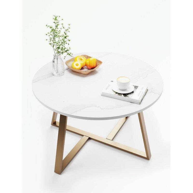 Ceviz Rengi Endüstriyel Ahşap ve Metal Çapraz Ayaklı Yuvarlak Orta Sehpa - 71 cm - 245221
