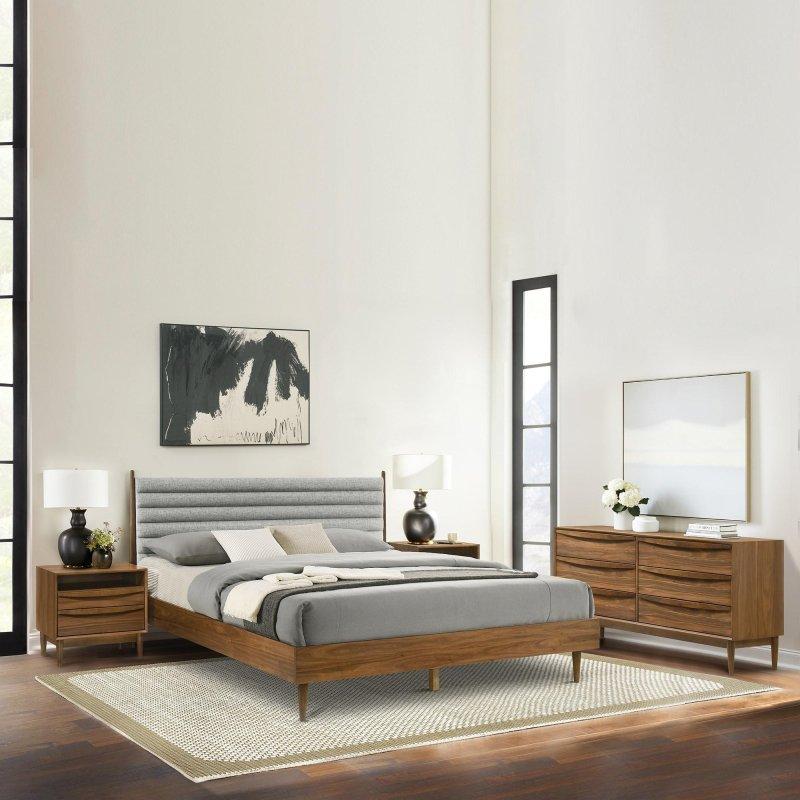 Ceviz Rengi Kauçuk Ağacı ve Kaplama 6 Çekmeceli Yüzyıl Ortası Tasarım Şifonyer - 140x46x77 cm - 302438