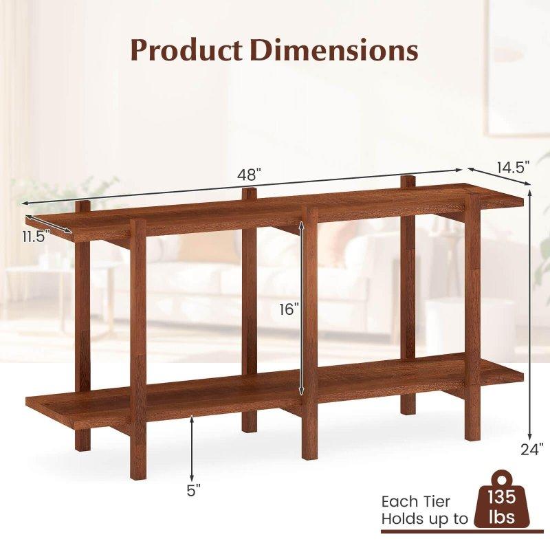 Ceviz Rengi Kauçuk Ağacı ve MDF 2 Katlı Yatay Kitaplık - 122 cm - 315956