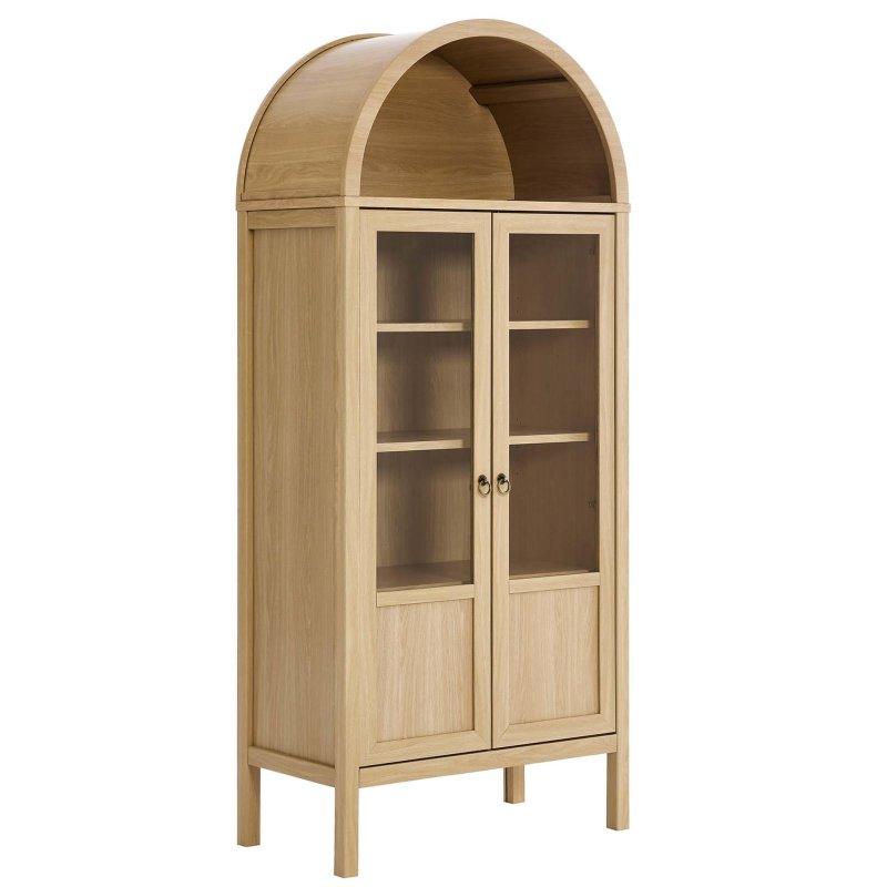 Ceviz Rengi Kemerli MDF ve Ahşap Ayaklı Cam Kapaklı Kitaplık - 79x44x181 cm - 239258