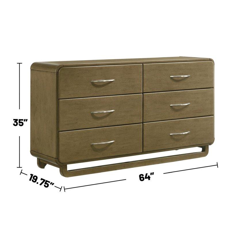 Ceviz Rengi Masif Ahşap 6 Çekmeceli Mat Nikel Kulplu Şifonyer - 163x89x51 cm - 307961