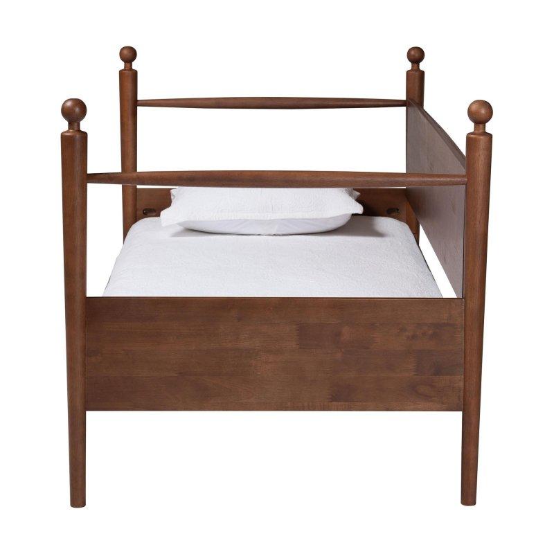 Ceviz Rengi Masif Ahşap İğ Direkli Kır Evi Tasarım Daybed Karyola - 202x108 cm - 330154