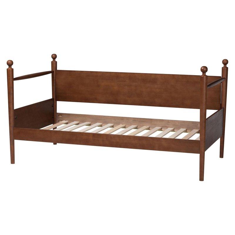 Ceviz Rengi Masif Ahşap İğ Direkli Kır Evi Tasarım Daybed Karyola - 202x108 cm - 330154