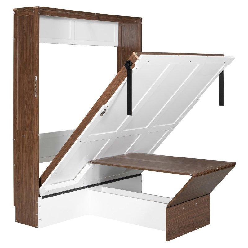 Ceviz Rengi Masif Ahşap ve MDF Katlanır Masalı Hidrolik Duvar Yatağı - 154 cm - 260822