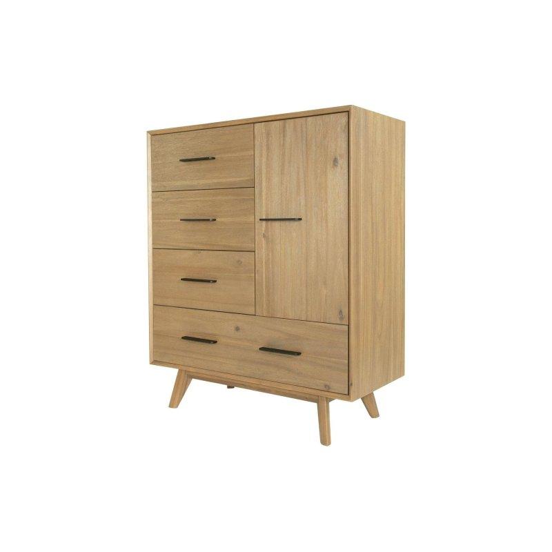 Ceviz Rengi Masif Akasya Ağacı 4 Çekmeceli 1 Kapaklı Konik Ayaklı Şifonyer - 100x44x120 cm - 296872