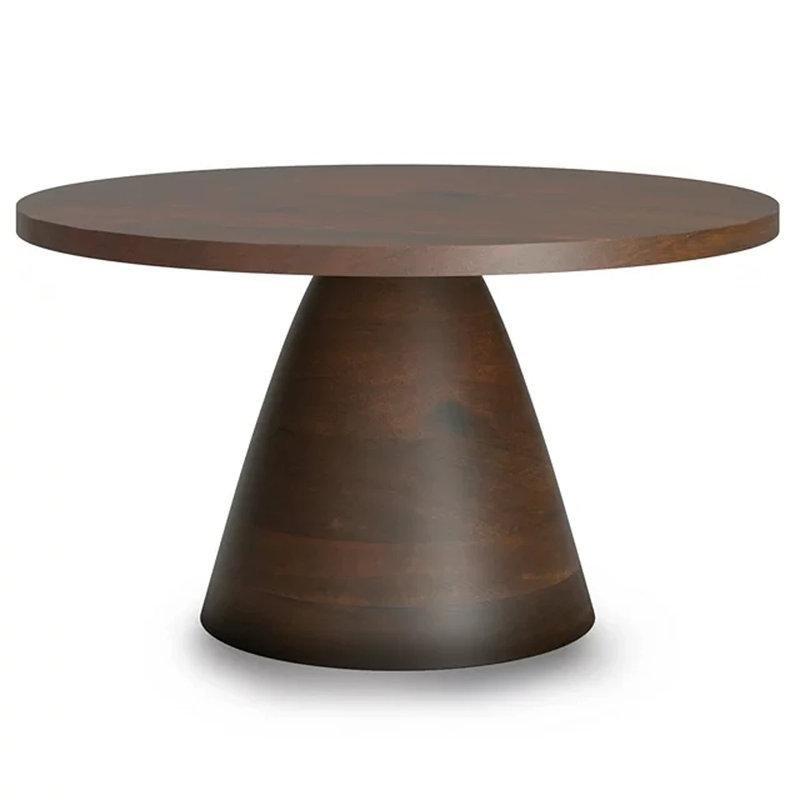 Ceviz Rengi Masif Akasya Ağacı Kaide Ayaklı Modern Yuvarlak Orta Sehpa - 77 cm - 244171