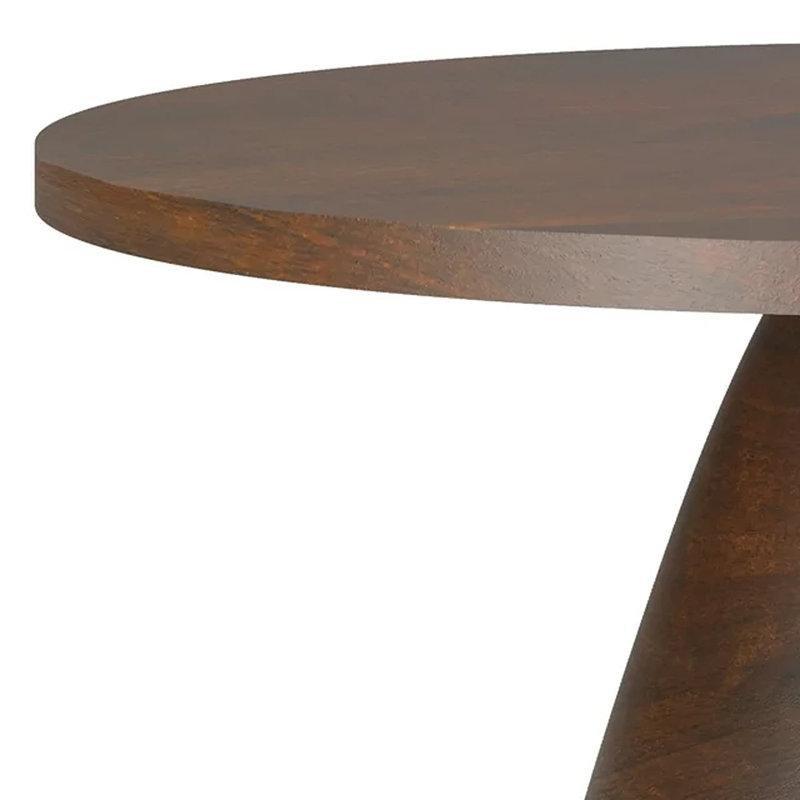 Ceviz Rengi Masif Akasya Ağacı Kaide Ayaklı Modern Yuvarlak Orta Sehpa - 77 cm - 244171