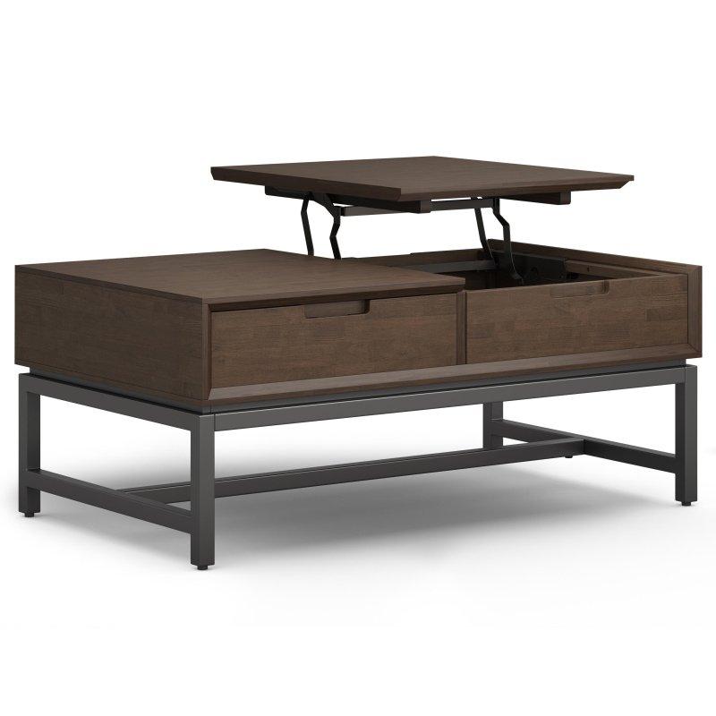 Ceviz Rengi Masif Kauçuk Ağacı Kaldırılabilir Tablalı ve Çekmeceli Endüstriyel Akıllı Sehpa - 122 cm - 253694