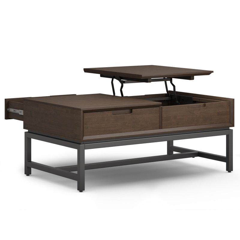 Ceviz Rengi Masif Kauçuk Ağacı Kaldırılabilir Tablalı ve Çekmeceli Endüstriyel Akıllı Sehpa - 122 cm - 253694