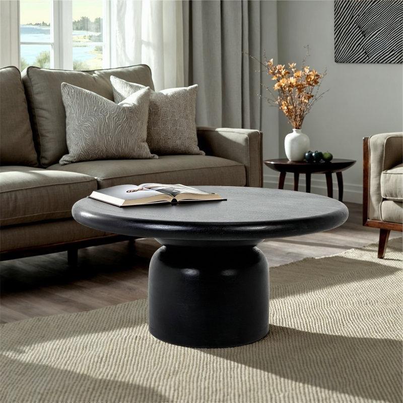 Ceviz Rengi Masif Mango Ağacı Enine Kesit Tabanlı Yuvarlak Orta Sehpa - 89 cm - 243976